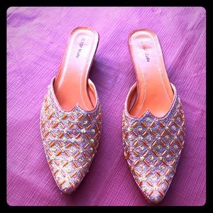 Top Moda slip on kitten heel shoes 7.5 orange